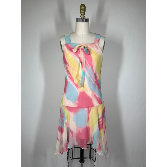 Vintage Dresses & Skirts - Vintage Y2K Hype Tissue Dress Small Abstract Watercolor Whimsygoth Fairycore